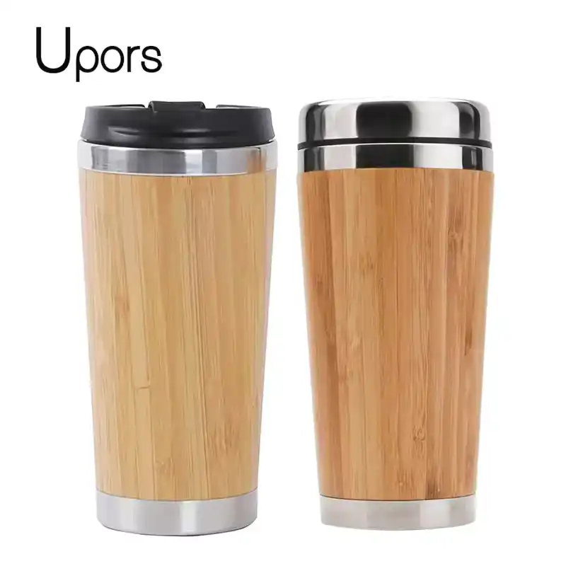 350/450ML Natural Bamboo Travel Mug with Lid Stainless Steel Coffee Cup Tumbler Bottles Beer Coffee Mug Tea Cup